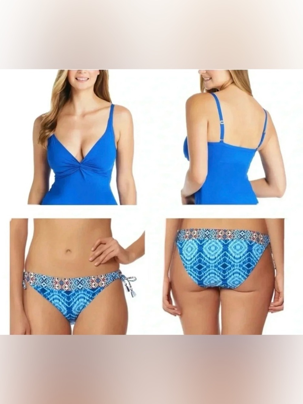 BLEU ROD BEATTIE LET'S GET TWISTED D CUP V NECK TANKINI TOP SZ 14 BOTTOM SZ 12